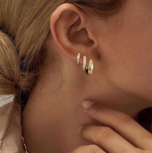 VIROMY Gold Hoop Earrings Set for Women Trendy, 14K Gold Plated Lightweight Small Gold/Silver Hoop Earrings for Women Chunky Open Hoops Earrings Jewelry Gifts thumbnail 2