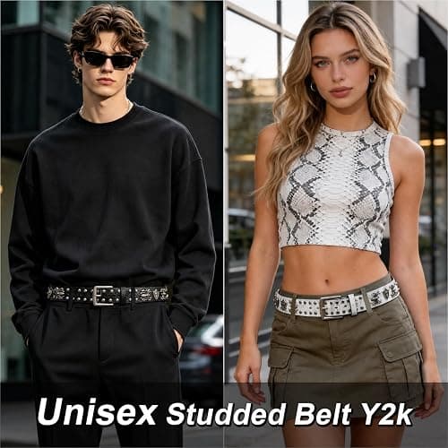EVERBLTING Black Studded Belt Y2k Skull Belt Y2k Studded Belts for Men Women Punk Emo Gothic Skull Spiked Belts thumbnail 2