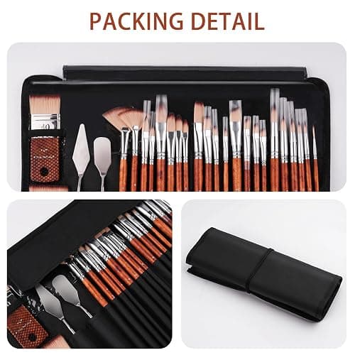 26pcs Paint Brush Set, Fuumuui Professional Acrylic Paint Brushes Complete Range of Sizes with Upgraded Short Handle Wide Flat Paintbrush for Acrylic, Oil, Watercolor and Gouache thumbnail 6