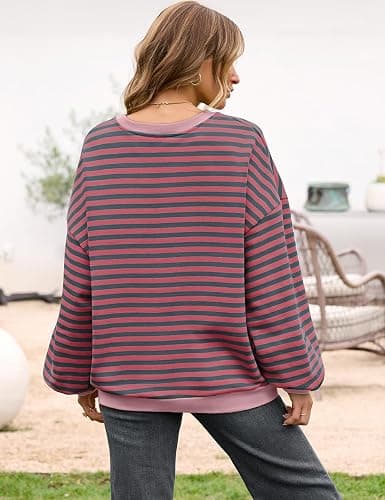UEU Women Oversized Striped Crewneck Sweatshirt Long Sleeve Color Block Pullover Tops Casual Loose Workout Shirt thumbnail 4
