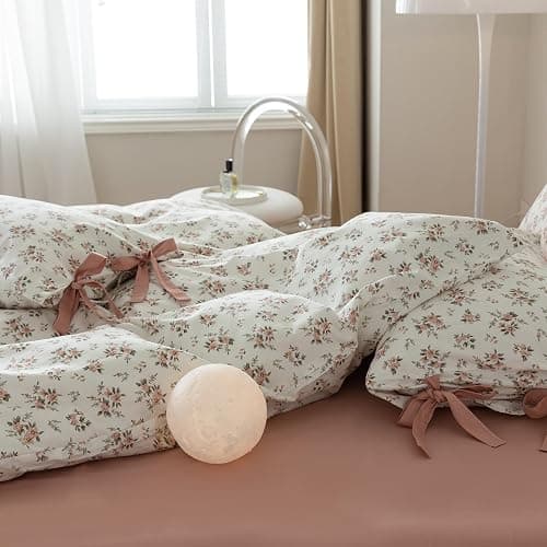 Pink Flower Duvet Cover Set Twin Soft Cotton Peach Floral Comforter Cover Girls Cottagecore Bedding Set Boho Floral Duvet Cover Vintage Country Bedding Flower Botanical Duvet Cover with Zipper Closure thumbnail 8