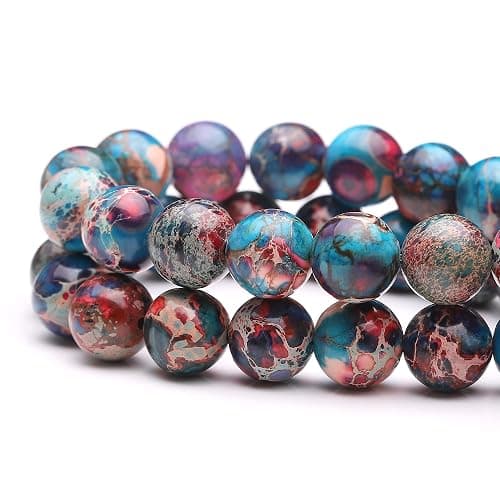 Youngbling Natural Gemstone Beads for Jewelry Making,8mm Blue Imperial Jasper Polished Round Smooth Stone Boho Beads,Genuine Real Stone Beads for Bracelet Necklace 15 Inch(Blue Imperial Jasper,8mm) thumbnail 2