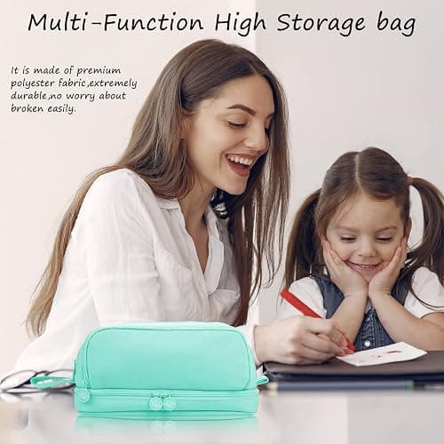 Eucomir Large Stationery Organizer with 4 Compartments - Aesthetic Pencil Case for Kids, Women, Men & Teenagers - Light Green thumbnail 2