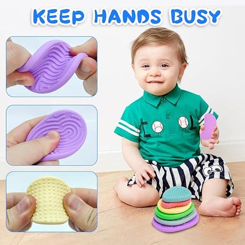 Sensory Fidget Toys, Silicone Textured Tactile Discs Set, 6 Pack Colorful Sensory Stone, Non-Sticky Smooth Surface, Sensory Play Educational Toys (Stone - 6 Pack) thumbnail 3