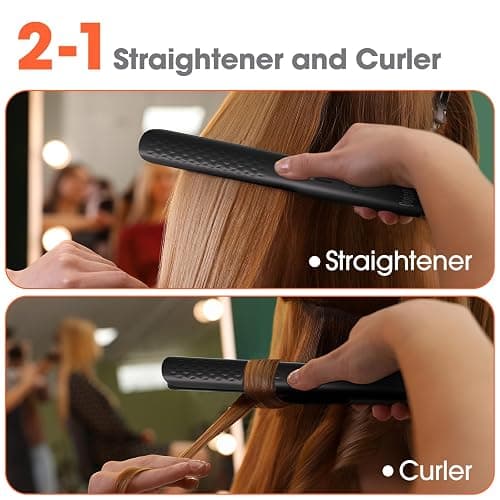 Quico Hair Straightener, 110-240V Global Travel Hair Straighteners for women, 15s Fast Heating, Professional Negative Ion Flat Iron, Temp Memory, 320℉-450℉, Auto-Off, with Glove and Clips, Gift, Black thumbnail 2