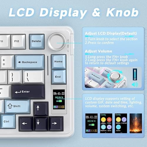 AULA S75 PRO Wireless Mechanical Keyboard with Screen&Knob, 75% Hot Swappable Gaming Keyboard with Pre-lubed Switches, RGB Backlit, PBT Keycaps Creamy Sounding Pc Gaming Keyboards thumbnail 3