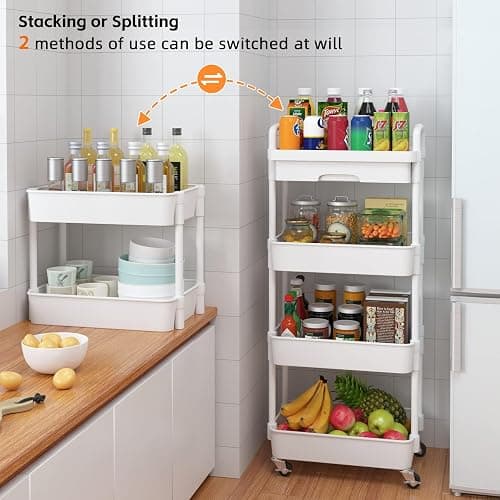 Wuciray Beauty Trolley on Wheels 4 Tier Storage Trolley with Drawer Plastic Beauty Trolleys Rolling Utility Cart for Home Kitchen Bathroom Laundry Office White Storage Trolleys on Wheels thumbnail 6