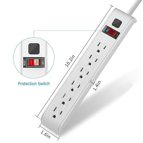 TiFFCOFiO Surge Protector Power Strip, 6 Feet Extension Cord, 600 Joules Surge Protection, Multiple Protection 6 Outlet Strip, 14 AWG Cord, 15A/1875W, ETL Listed, 2 Packs thumbnail 7