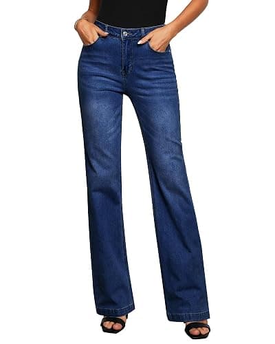 GRAPENT Womens Flare Jeans High Waisted Wide Leg Baggy Jean for Women Stretch Denim Pants - Image 1