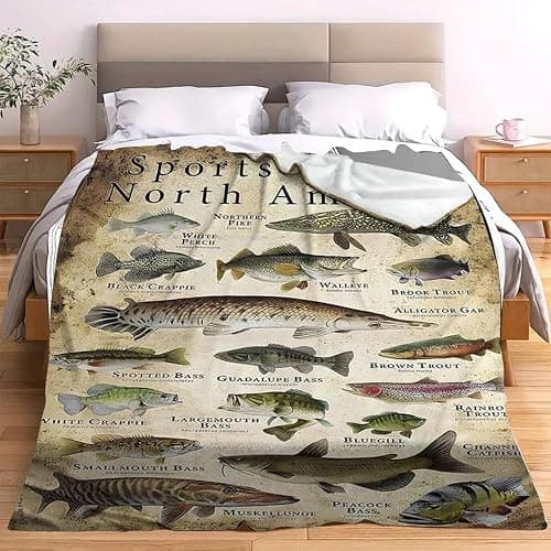 Fishing Blanket, Fishing Enthusiast's Blanket Gift, Sports Fish of North America Funny Blanket Fish Knowledge Blanket,Unique Fisherman Gifts,Bass Fishing Gift for Boys Dad Grandpa (51in x 59in) thumbnail 4