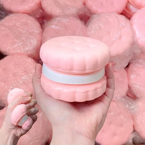 3.5 Inch Slow Rising Squishy Toys, Super Soft Cookie-Shaped Slow Rising Squishies, 3 Layers Realistic Sandwich Cookie Squeeze Toy, Food Squishies for Decompression Stress Relief (Pink) thumbnail 6