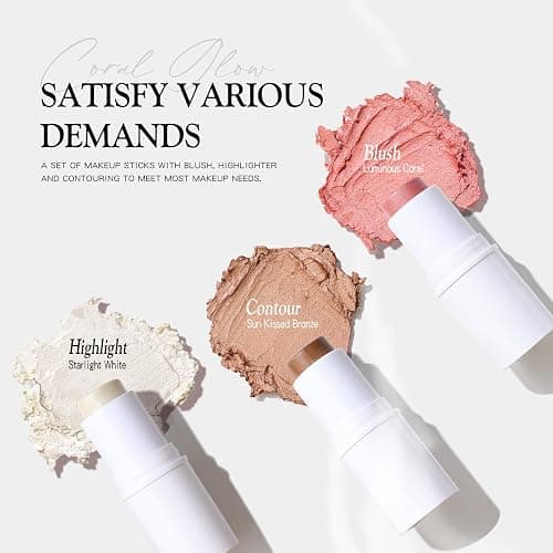 bayfree 3 PCS Makeup Cream Contour Stick Set, Highlighter & Bronzer & Blush Stick, Long Lasting, Natural Face Contour, Dewy & Matte Finish, Multi Stick Trio for All Skin thumbnail 4