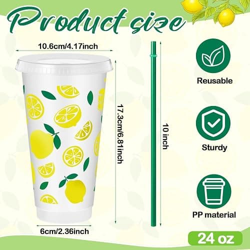 Chuangdi 12 Set 12 Set 24 oz Fruit Reusable Drinking Cups with Lids, Straws | Summer Party Favors Cups, Fruit Plastic Tumblers for Beach Pool Party, Tropical Luau, BBQ, Picnic, Family Gatherings thumbnail 3