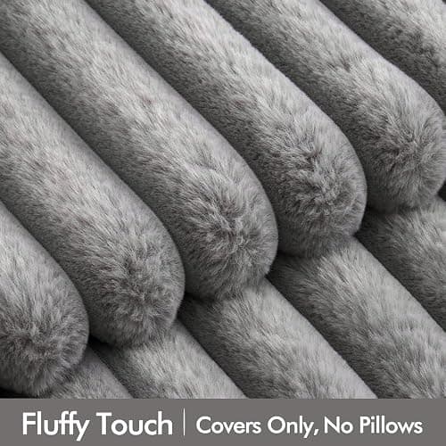 MIULEE Faux Fur Plush Decorative Throw Pillow Covers Set of 2 Luxury Soft Fluffy Striped Pillowcases Cushion for Sofa Couch Bed Living Room Light Grey 12x20 Inch thumbnail 3