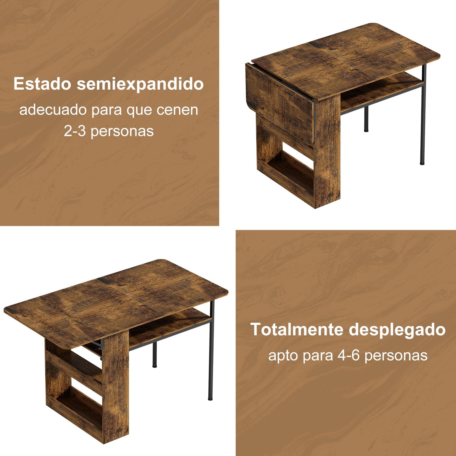 Mesa Plegable para Cocina, Mesa de Comedor con Estantes de Almacenamiento,Ahorro de Espacio, Mesa de Cocina 2 o 4 Personas Extensible, Adecuada para Sala de Estar, Cocinas, Terraza y Oficinas thumbnail 7