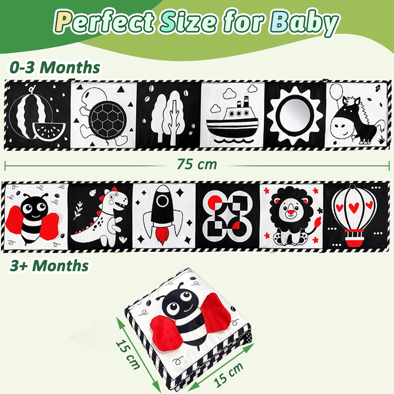 Black and White High Contrast Baby Toys 0-6 6-12 Months Soft Book for Newborn Brain Development Tummy Time Toys Infant Sensory Crinkle Toys 0-3 3-6 Month Montessori Learning Activities for Babies thumbnail 6