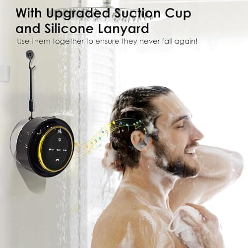 XLEADER (Upgraded Pro Shower Speaker, Certified IPX7 Waterproof Bluetooth Speaker, 8W Crystal Sound&Rich Bass, 15H Playtime, with Suction Cup&Silicone Lanyard,Ideal Gifts, SoundAngel Mate(2 Gen) Gold thumbnail 5