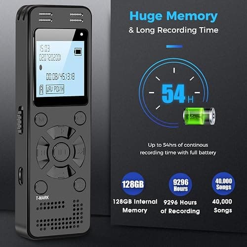 128GB Digital Voice Recorder for Lectures Meetings - EVIDA 9296 Hours Voice Activated Recording Device Audio Recorder with Playback,Password thumbnail 3