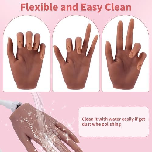 Silicone Practice Hand for Acrylic Nails: Soft Touch Liquid Silicone - Flexible Realistic Nail Mannequin Hand Practice for Training (BROWN) thumbnail 4