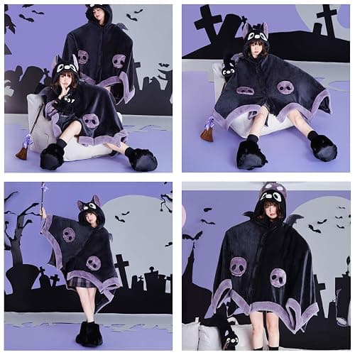 Cute Bat Blanket Hoodie, Wearable Bat Blanket Adult for Halloween Cosplay, Soft Hooded Bat Cape for Women thumbnail 5
