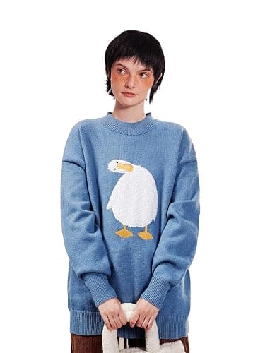 Aelfric Eden Oversized Sweaters for Women Trendy Unisex Duck Graphic Knit Fall Sweater Streetwear Couple Crewneck Pullover thumbnail 5