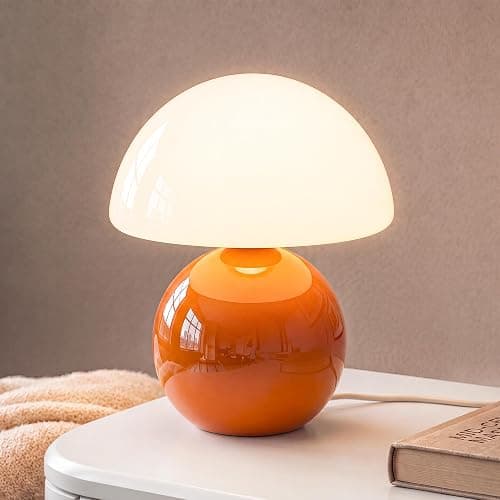 Dawnwake Mushroom Lamp Table Lamp for Bedroom-Small Desk Table Lamps,Orange | 8.7" Mid Century Modern Table Lamps for Living Room Bedroom Decor,Cute Ceramic Lamps for Mushroom Home Room Decor,Glass Shade - Image 1