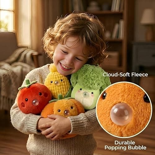Exrroh 4 Pack Mini Vegetable Plush Toys, Kawaii Stuffed Figures with Pop Out Bubble thumbnail 4