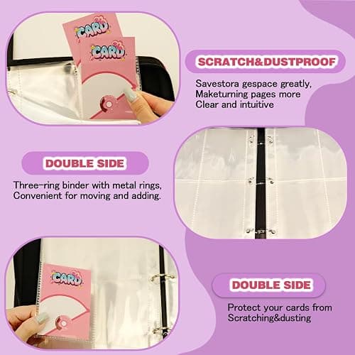 MonBel 4 Pocket Trading Card Binder - Holds 400 Cards with 50 Removable Sleeves, Premium PU Card Album for TCG, MTG, Sports Cards, Pink thumbnail 7