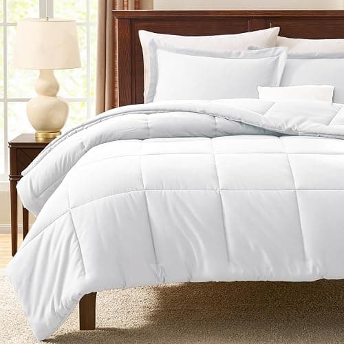 CozyLux Queen Size Comforter Sets White - 3 Pieces Box Stitched Queen Bed Set for All Seasons, Soft Lightweight Bedding Sets with 1 Down Alternative Comforter and 2 Pillow Shams thumbnail 7
