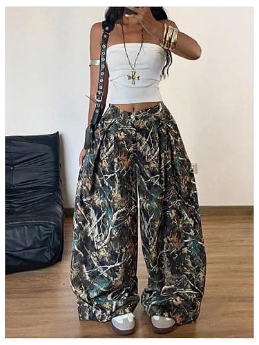 GORGLITTER Women's Barrel Pleated Oversized Wide Leg Cargo Pants | Low Rise Baggy Fit, Business Casual Outfits, Spring Fall, Drop Waist Trousers thumbnail 3