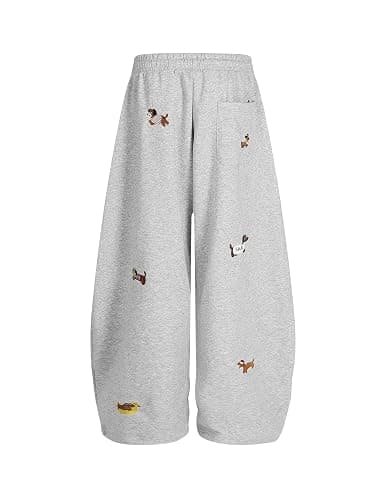 Aelfric Eden Embroidery Puppy Baggy Barrel Sweatpants Casual Y2K Elastic Drawstring Unisex Wide Leg Pants Lantern Trouser thumbnail 3