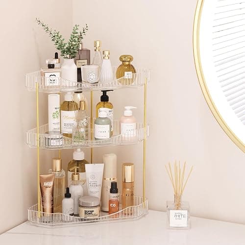 Lifewit Make Up Organizer, Schminktisch Organizer, Stabil Eck-Mehrzweck-Regal für Parfüm/Hautpflegemittel/Duschgel im Badezimmer,Küche,Schlafzimmer, Transparente, 3 Stufen thumbnail 5
