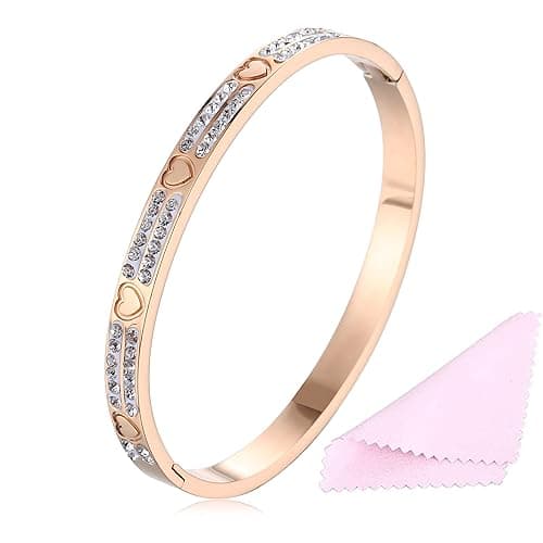 YCSLYW Women's Stainless Steel Bracelet Jewelry Crystal Bracelet With Cube Zircon Hinge Jewelry oval Bangle Witness the Gift of Love - 7 Inch-Cross Silver