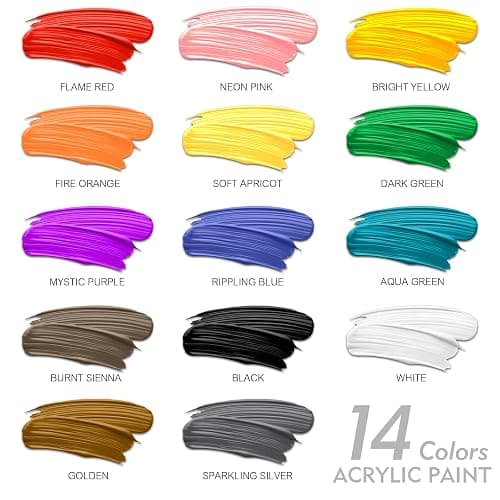 unuaST Acrylic Paint Sets for Adults, 14 Colors Large Bulk Acrylic Paints kits Rich Pigment Art Painting Supplies for Artists/Beginners, Paint Sets for Canvas with Pump, Color Wheel (10oz/300ml) thumbnail 2