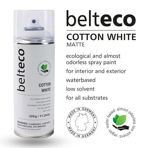 BELTECO Cotton White Matte Spray Paint | Water-based Spray Paint White | Odorless, Eco-Friendly & Vegan | Weather & UV-Resistant | Fast-Drying & High-Coverage | For All Substrates | In/Outdoor Use thumbnail 2