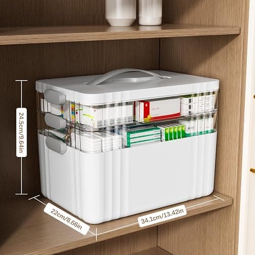 ARSTPEOE 3-Tier Medicine Organizer - Portable Medicine Cabinet with Handle | Multipurpose Medical Box, Pill Organizer, Empty First Aid Kit for Home thumbnail 2