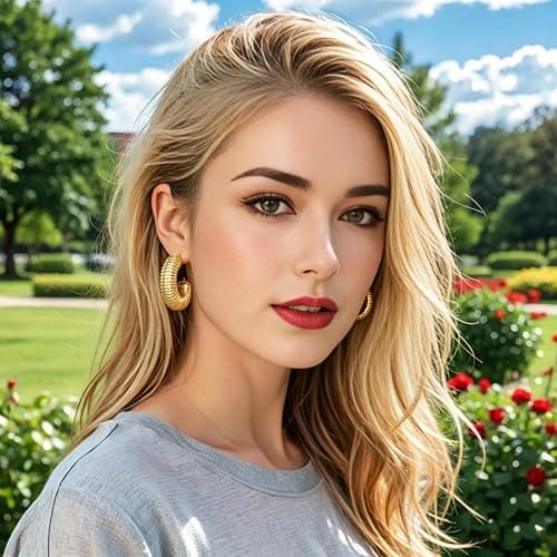 FOURPG 10 Pairs Hypoallergenic Chunky Gold Dangle Earrings for Women Trendy Thick Gold Plated Hoop Earrings Set Lightweight Jewelry thumbnail 3
