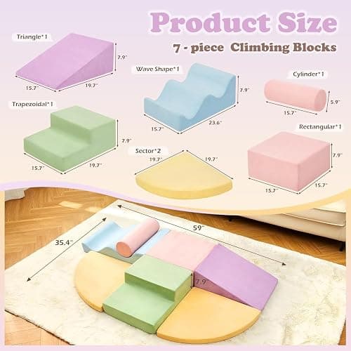 QUCHI Climbing Toys for Toddlers, Toddler Climbing Toys Indoor, 7-Piece Soft Foam Climbing Blocks Set, Toddler Playtime Corner Climber Indoor Foam Play Gym for Climbing Crawling and Sliding thumbnail 2