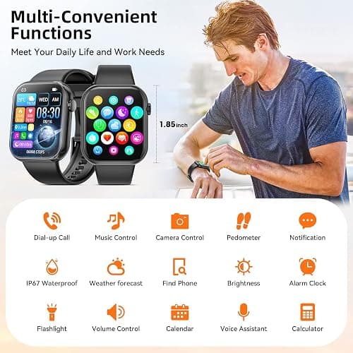 Hwagol Smart Watch (Answer/Make Calls), 1.85" Fitness Tracker, Smartwatch Heart Rate/Sleep Monitor/Pedometer/Calories, 140+ Sports Modes, Waterproof Women's Men's Fitness Watch for Android iOS - Black thumbnail 8