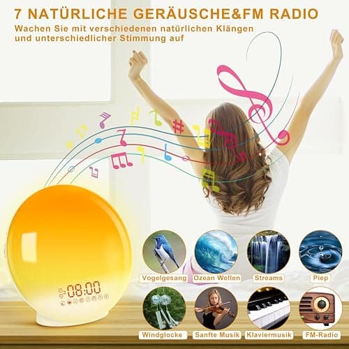 Cadrim Tageslichtwecker Wake Up Licht Lichtwecker Radiowecker Sonnenaufgang Sonnenuntergang mit Dual Wecker, 7 natürlichen Sounds & FM Radio & Snooze Funktion für Erwachsene & Kinder thumbnail 4
