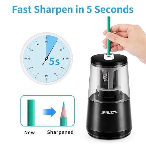JARLINK Electric Pencil Sharpener, Heavy-Duty Helical Blade to Fast Sharpen, Auto Stop for No.2/Colored Pencils(6-8mm), AC Adapter/Battery Operated in School Classroom/Office/Home (Black) thumbnail 2