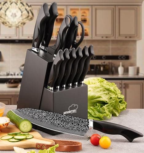 Knife Set, 15 Pieces Kitchen Knife Set with Built in Sharpener, High Carbon German Stainless Steel Knife Block Set, Dishwasher Safe, Mothers Day Gifts thumbnail 2