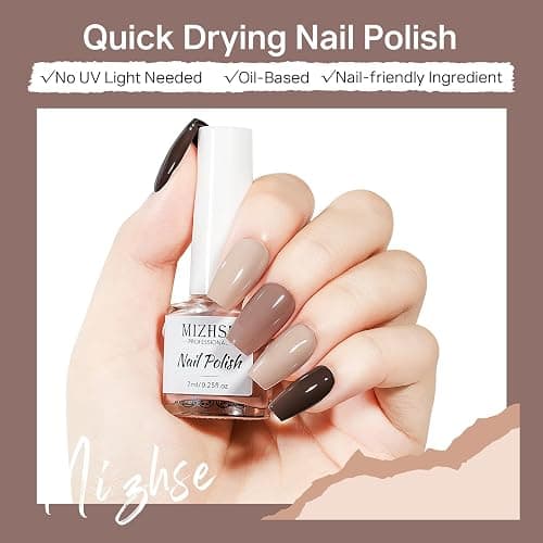 MIZHSE Quick Dry Nail Polish Set, 24 Colors Fall Winter Regular Nail Polish Non Gel, Air Dry Fast Trendy Glitter Bulk Gray Brown Nail Lacquer Oil-based Fingernail Toe Home DIY Gift for Women thumbnail 3