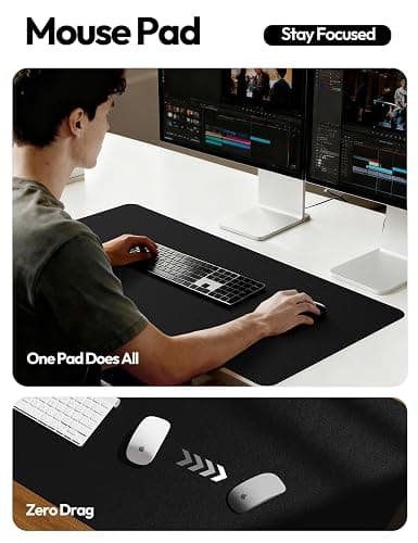 YSAGi Leather Desk Protector, Office Mat, Large Mouse Mat, Non-Slip PU Leather Blotter, Laptop Desk Mat, Waterproof Writing Pad for Office and Home (Black, 31.5" x 15.8") thumbnail 5