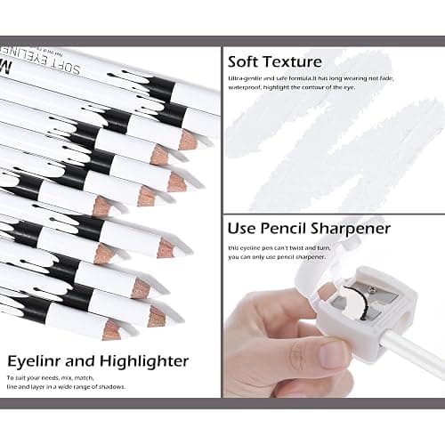 FREEORR 12 Packs Professional Highlighter Eye Liner Pen, White Eyeliner Pencil, Waterproof Long Lasting Eye Brighten thumbnail 7