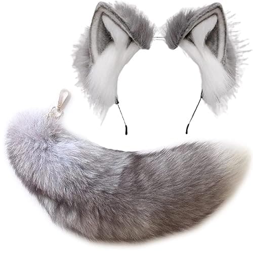 Valpeak Fox Ears and Tail Therian Tail Gear Wolf Ears for Kids Fluffy Therian Stuff Fox Costume for Girls Over 1 Years Old - Image 1