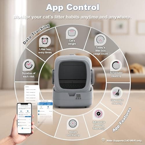 UPFAS Automatic Cat Litter Box Self Cleaning - APP Control - Weight Monitoring - Ultra-Quiet, Medium Cats and Kittens Litter Box, Safe Anti-Pinch【Assembly Required】- Grey thumbnail 3