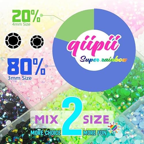 qiipii 20000PCS 24 Color Jelly Resin Rhinestones w B7000 Glue for Bedazzling Crafting 3mm 4mm Flatback Rainbow Stones Colorful AB Gems Diamonds Charms Bedazzler Kit for Nails Eyes Face Makeup Beauty thumbnail 3