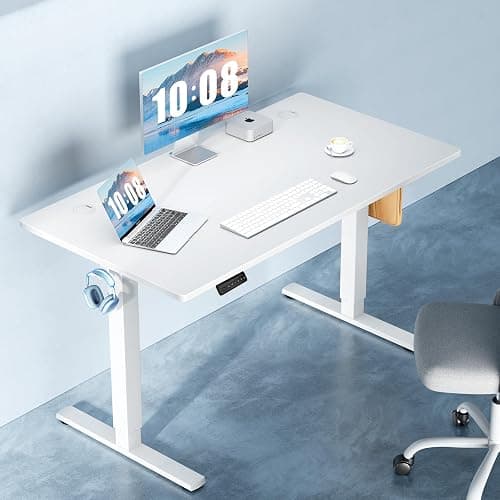 DUMOS 40 Inch Electric Standing Desk Height Adjustable, Sit to Stand Up Computer Workstations Work PC Table Home Office Study Writing Gaming Desks with Memory Presets for Walking Pad, Bedroom, White thumbnail 2