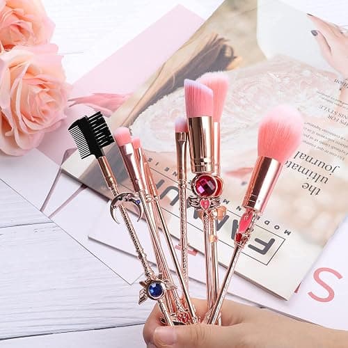 Makeup Brushed Set 8PCs Sailor Moon Magical Girl Golden Cosmetic Brush Tool Pink Eyeshadow Brushes Eyeliner Eyebrow Essential Cosmetic Brush Kits thumbnail 6